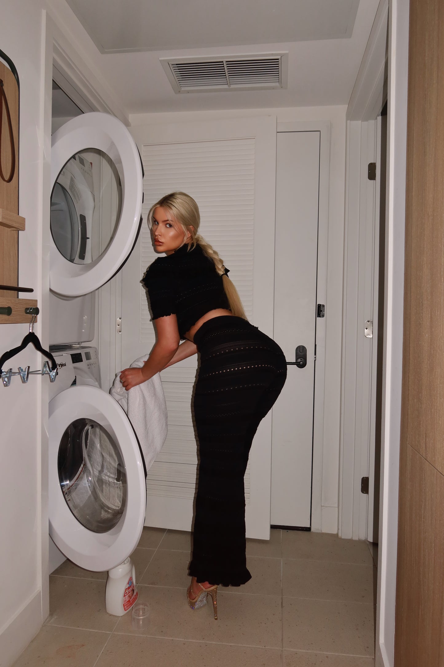 Back view of black knit pants and crop top – Palms of T