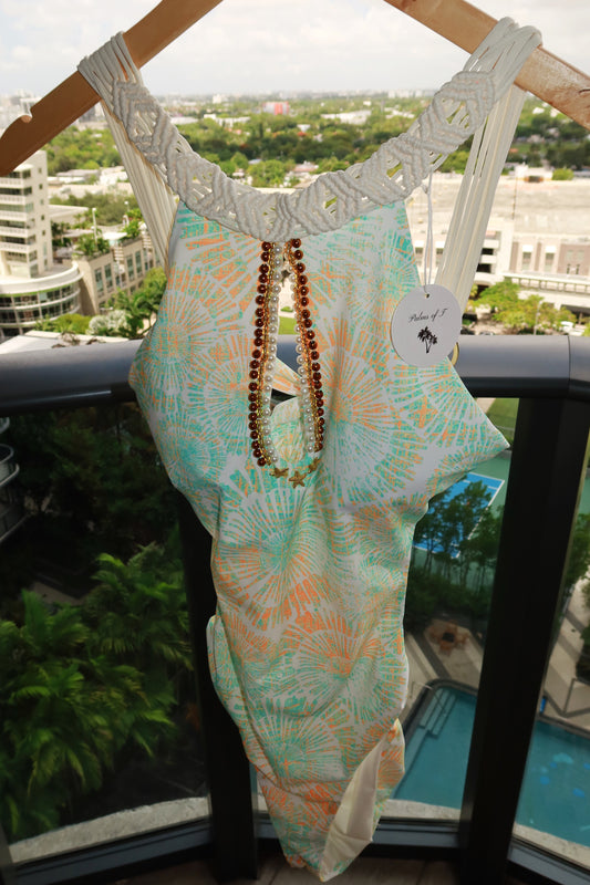 Starlit Palms Keyhole One-Piece Mint & Coral
