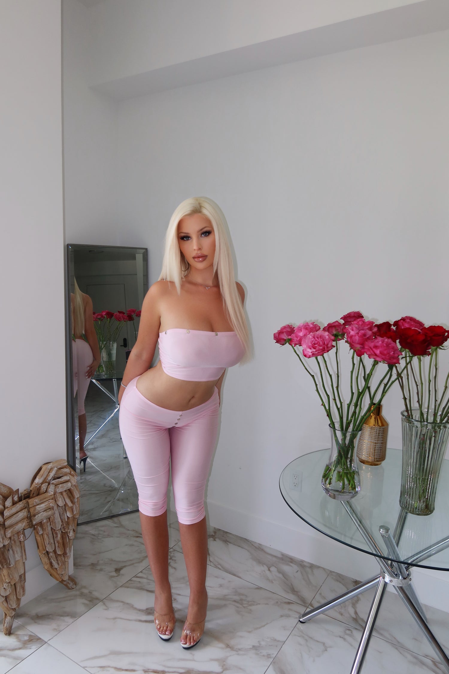 Overly Pretty pink strapless top and capri set — Palms of T Boutique