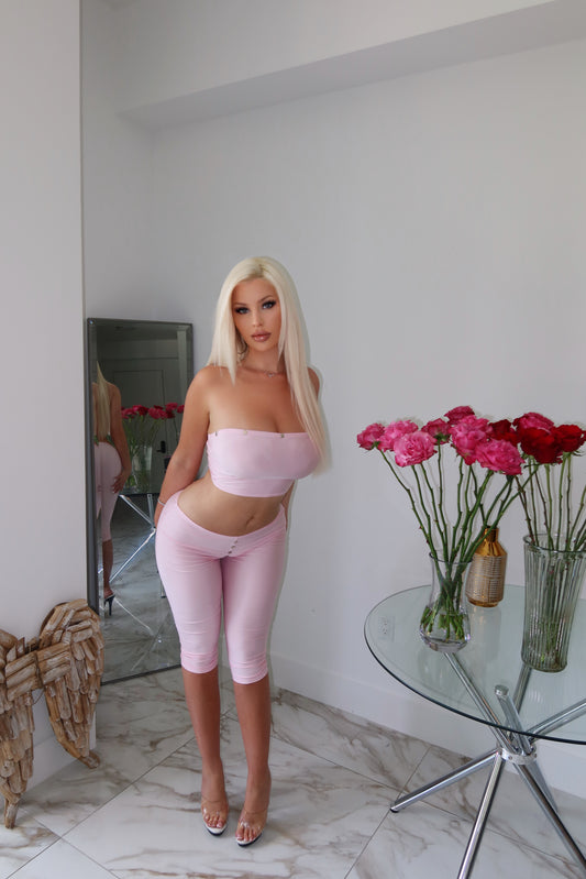 Overly Pretty pink strapless top and capri set — Palms of T Boutique