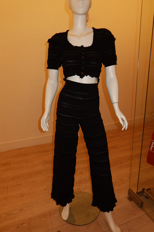 Black rib knit two-piece set with cropped top and high-waist pants – Palms of T