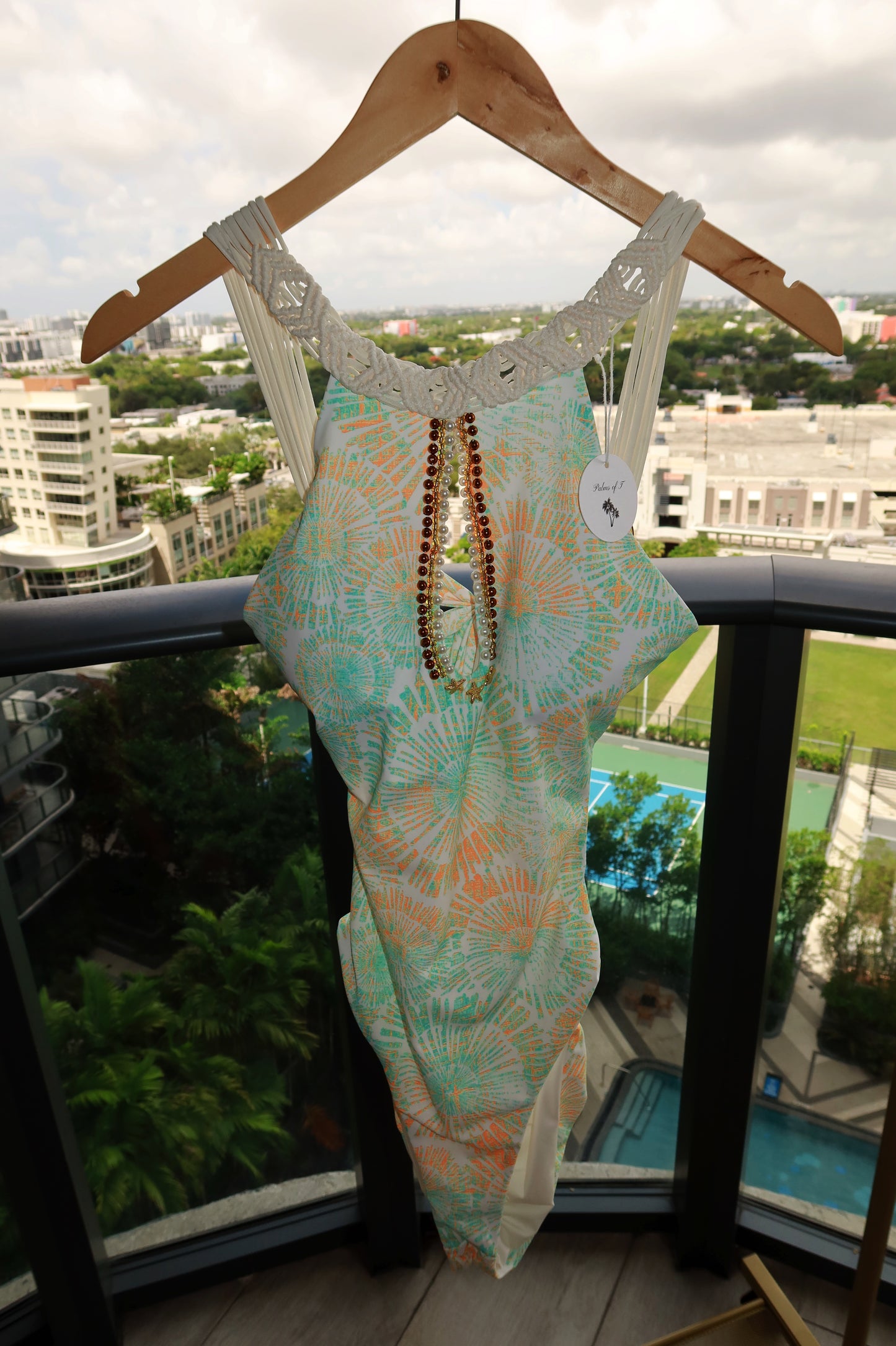 Starlit Palms Keyhole One-Piece Mint & Coral